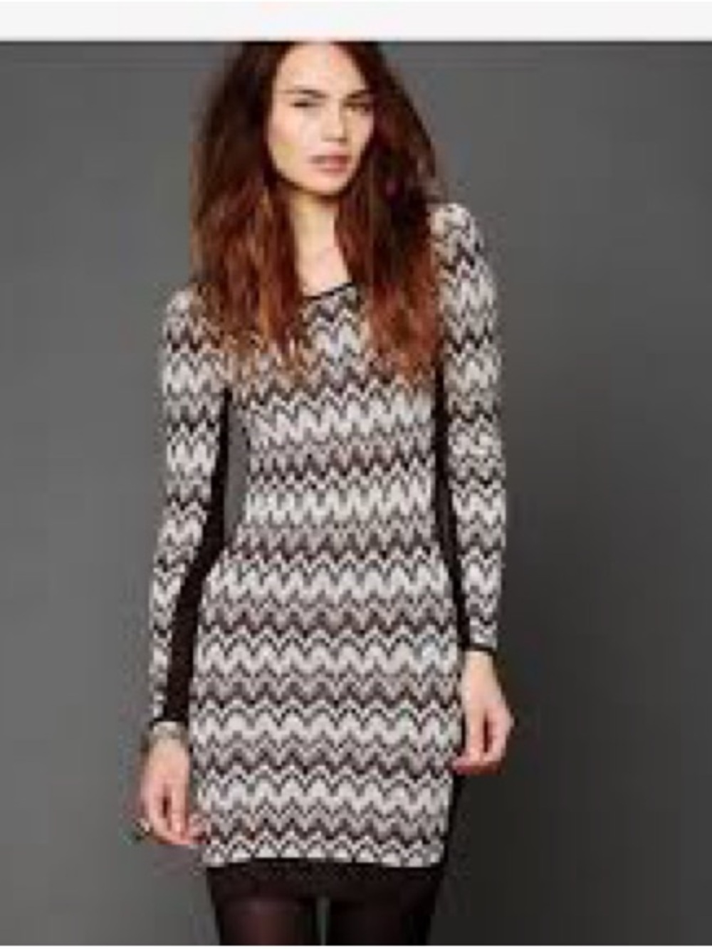 Free People Chevron Knit Long-Sleeve Dress in Black and White